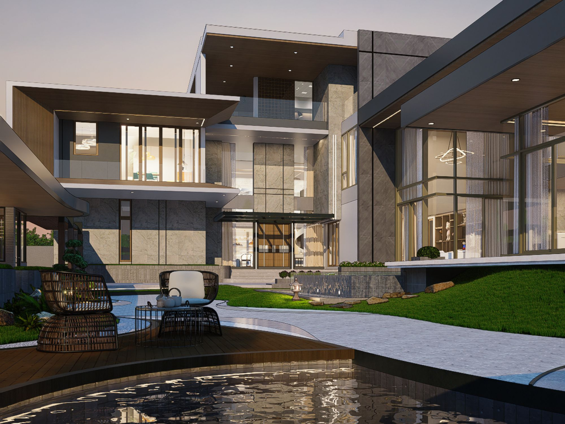 สถาปนิกบ้านบ้าน — twilight architecture render